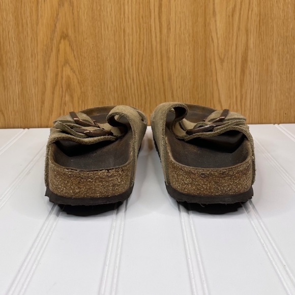 Birkenstock Arizona Taupe Suede Sandals Women’s Size 9 Tan Two Strap Slides - Picture 6 of 6